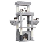 Hey-brother Árbol para Gatos, Rascador para Gatos Grandes y Maine Coons, multinivel Estable con 2 Amplio Plataformas, 2 cestas, Cueva Grande y Máquina peinadora, Gris Claro EMPJ070W