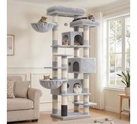 Hey-brother Árbol para Gatos Rascador XXL, Torre de Gatos Multi - Nivel de 188 cm de Altura,con 2 Grandes Plataformas, 3 Cuevas y 2 Cestas, Gris Claro 0EMPJ035-MW