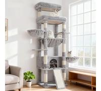 Hey-brother Árbol rascador 182 cm para Gatos Grandes, Varios Pisos con 2 amplias Superficies, 3 hamacas, Cueva, Tabla rascadora sisal 2 en 1, Pelotas de Peluche, Gris Claro EMPJ080W