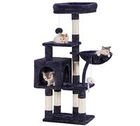 Hey-brother Árbol Rascador para Gatos con Cama de Plataforma, Pelota de Juguete, Cueva para Gatos Cómoda, Hamaca y Poste de Arañar, Gris humeado 0EMPJ004SG-N