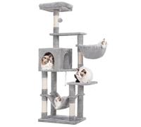 Hey-brother Árbol Rascador para Gatos de 154 cm, Torre de Gatos Estable y Multinivel, con Cueva, Cesto, Hamaca y Plataforma Superior, Gris Claro 0EMPJ050W