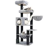 Hey-brother Árbol rascador XXL para gatos Maine, 168 cm, para gatos grandes, con hamaca, poste de sisal (φ11 cm) y peine, 2 plataformas, cueva, cesta, gris claro EMPJ01W