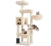 Hey-brother Árbol rascador XXL para gatos Maine, 168 cm, para gatos grandes, con hamaca, poste de sisal (φ11 cm) y peine, 2 plataformas, cueva, cesta, beige EMPJ01M