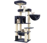 Hey-brother Árbol rascador XXL para gatos Maine, 168 cm, para gatos grandes, con hamaca, poste de sisal (φ11 cm) y peine, 2 plataformas, cueva, cesta, gris ahumado EMPJ01G