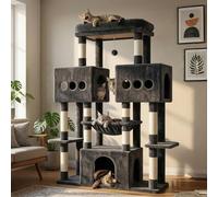 Hey-brother rascador para Gatos，Árbol para Gatos de 144 cm para Maine Coon, con 3 Cuevas Grandes, Plataformas amplias, Cama cómoda y Pelota de Peluche Colgante, Gris Ahumado MPJ083G