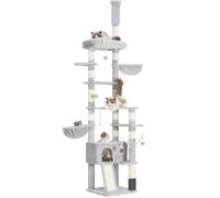 Hey-brother Rascador para Gatos XXL, Altura Ajustable, 250 cm-280 cm, Que llega hasta el Techo, Torre para Gatos Grandes, con Cueva, Gris Claro 0MPJ091W