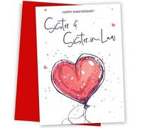 Hey Chimp Tarjeta de aniversario para hermana y cuñada - Globo rojo en forma de corazón para cada aniversario del 1 al 70 - gesto romántico para una pareja lesbiana