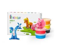 Hey Clay Animales: cerdito, caballo, conejo, juego de modelado colorido para niños, kit de arcilla seca al aire, 6 latas con divertida aplicación de instrucciones interactivas