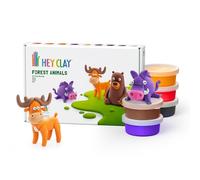 HEY CLAY Animales del Bosque - Kit creativo de manualidades con 6 botes de masa para modelar de secado al aire para niños de 3+ años (Oso, Ciervo, Jabalí)