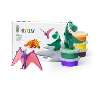 Hey Clay Dinos: Pterodáctilo, triceratops, tiranosaurio, juego de modelado colorido para niños, kit de arcilla seca al aire, 6 latas con divertida aplicación de instrucciones interactivas