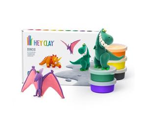 HEY CLAY Dinosaurios - Kit creativo de manualidades con 6 botes de masa para modelar de secado al aire para niños de 3+ años (Pterodáctilo, Triceratops, Tiranosaurio)
