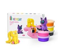 HEY CLAY Mascotas Peludas - Kit creativo de manualidades con 6 botes de masa para modelar de secado al aire para niños de 3+ años (Conejo, Cobaya, Gato Siamés)