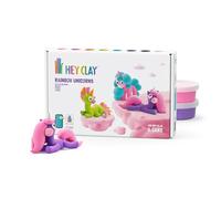 Hey Clay Rainbow Unicorns Lighty, Sunny, Rainy - Serie Rainbow Unicorns - Juego de modelado colorido para niños con arcilla de secado al aire, 6 latas con divertidas instrucciones interactivas (idioma