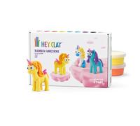 HEY CLAY Unicornios Arcoiris - Kit creativo de manualidades con 6 botes de masa para modelar de secado al aire para niños de 3+ años (Soleado, Luminosa, Lluviosa)