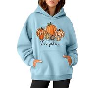Hey Dumpkin - Sudadera con capucha de manga larga con bolsillo para mujer, disfraz de Halloween, azul celeste, L