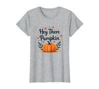 Hey There Calabaza Otoño Hojas Lindo Saludo Camiseta, Mujer, Gris Jaspeado, XL