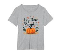 Hey There Calabaza Otoño Hojas Lindo Saludo Camiseta, Mujer Tallas Grandes, Gris Jaspeado, 2XL Grande