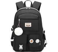 Hey Yoo Mochila para niñas Librera linda mochila escolar universitaria media alta escuela escolar para adolescentes, Negro, L, Lindo