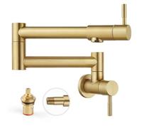 Heyalan - Grifo de llenado de pared abatible de 48 cm, acero inoxidable, brazo articulado, bimando, NPT comercial, asa recta, dorado cepillado