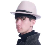 HEYANN Fedora Sombrero de fieltro de moda para hombre y mujer, de fieltro de lana, gorra de jazz, de ala corta, sombrero trilby con elegante sombrero panamá para mujer, Blanco A, L