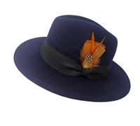 HEYANN Fedora Sombrero para hombre y mujer, fieltro de lana, sombrero de hombre con ala ancha, sombrero de Fedora, gorra Derby Jazz Gentleman Sombrero Trilby Caps Panamá Sombrero Jazz Sombreros, azul