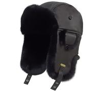 HEYANN Gorro de trampero unisex de invierno de piel sintética, gorro de cuero de piel de oveja resistente al viento tipo piloto Ushanka, sombrero ruso para hombres y mujeres, gorras de aviador con