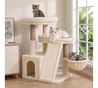 Heybly Árbol para Gatos 69 cm con 2 Plataformas, Cueva y Hamaca,HCT206SMJ | Rascador grande,postes de sisal, felpa suave, pelota colgante, compacto para salón, dormitorio y espacios pequeños,Beige