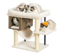 Heybly Árbol para Gatos, Plataforma 54 x 40 cm de Felpa, casita de Madera, Altura 57,5 cm, Tubos de Acero y Base Ancha ofrecen Estabilidad, Ideal para Gatos gordos, Gris Beige HCT017SG