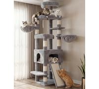 Heybly Árbol para Gatos XXL 210 cm, Torre Rascador Alta para Gatos Grandes de Interior, Condominio con 2 Cestas, Cueva, Plataformas y Tabla de Sisal, Gris Claro HCT063W