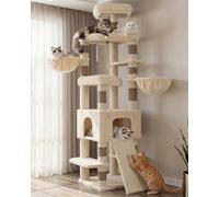 Heybly Árbol para Gatos XXL 210 cm, Torre Rascador Alta para Gatos Grandes de Interior, Condominio con 2 Cestas, Cueva, Plataformas y Tabla de Sisal, Beige HCT063MJ