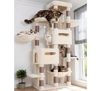 Heybly Árbol Rascador para Gatos Grandes, 190 cm Rascador para Gatos XXL, Torre Alta y Espaciosa con Amplia Plataforma Superior, Base Estable, 2 Casitas, Hamaca y Postes de Sisal, Beige HCT062MJ