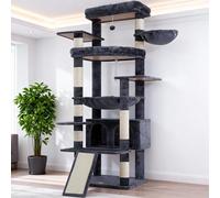 Heybly Rascador para Gatos, 202cm Arbol Rascador Grande con 2 Plataformas Descanso Extra Grandes, Superficie para Rascar, Cueva Grande Cesta Poste Sisal Adecuado Gatos Adultos, Gris Humo HCT038G