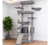 Heybly Rascador para Gatos, 202cm Arbol Rascador Grande con 2 Plataformas Descanso Extra Grandes, Superficie para Rascar, Cueva Grande Cesta Poste Sisal Adecuado Gatos Adultos, Gris Claro HCT038W