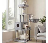 Heybly Rascador para Gatos, Árbol para Gatos De 125 Cm, Torre De Gato Espaciosa Y Cómoda con Guarida, Dos Grandes Plataformas, Cesta, Robustos Tubos De Acero, Gris Claro HCT200SW-