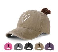 HeyCaps Gorra de béisbol Ajustable para Mujer, Gorra de béisbol Vintage, protección Solar, con Orificio Trenzado, para Deportes de Verano, Big Heart- Caqui, Talla única