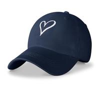 HeyCaps Gorra de béisbol para mujer con patrón bordado en forma de corazón, gorra de algodón, gorra ajustable, gorra deportiva al aire libre, azul marino, M-XL