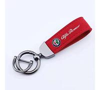 HEYCE Llavero de Coche para Alfa Romeo Stelvio 4C Mito Giulietta, Hebilla de Metal de Cuero de Gamuza Llavero Anillos giratorios,Red