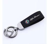 HEYCE Llavero de Coche para Alfa Romeo Stelvio 4C Mito Giulietta, Hebilla de Metal de Cuero de Gamuza Llavero Anillos giratorios,Black