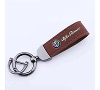 HEYCE Llavero de Coche para Alfa Romeo Stelvio 4C Mito Giulietta, Hebilla de Metal de Cuero de Gamuza Llavero Anillos giratorios,Brown