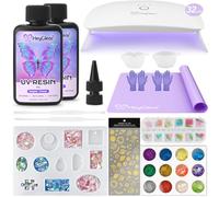 HeyClear Kit de resina UV de 200 g con luz UV grande mejorada, moldes y herramientas de fundición, súper transparente, dura, de bajo olor, premezclada y de curado rápido para revestimiento,