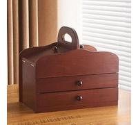 HEYDGBBZ Costurero de Madera con Compartimentos, 30 x 18 x 17,5 cm, portátil, con Acabado de Madera, Ideal para organizar Manualidades y sastrería.