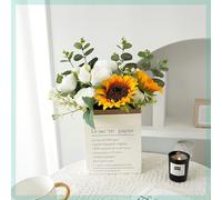 HEYDGBBZ Flores Artificiales para decoración, Ramo de Girasoles Artificiales, decoración de Flores Artificiales para Mesa de salón, con Bolsa de Papel.(White)
