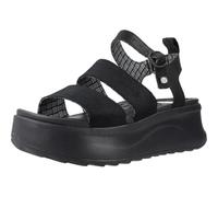 Hey Dude 43198 Delray Buckle Classic Black Sandalias para Mujer de Tela Negro Cuña Alta, Negro , 38 EU