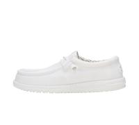 HEYDUDE Mocasines Wally de lona elástica para hombre, zapatos ligeros sin cordones, para caminar, viajes y estilo diario, Blanco, 9 Wide