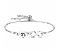 HEYEJET Regalos de cumpleaños para mujeres, pulsera de corazón infinito de plata del 7º al 100º número de la suerte para niñas, regalos de cumpleaños para ella, cadena de tenis ajustable, Adjustable