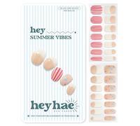 Heyhae Hey, Summer Vibes - Tiras de uñas de gel semicuradas, no necesita lámpara LED, beige, francesas, fáciles de aplicar y quitar, calidad de salón, incluye 28 tiras, 2 almohadillas de preparación