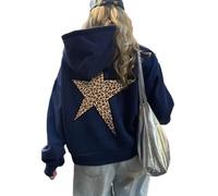 heyheyshine Sudadera con Capucha con Estampado de Leopardo Y2k de Gran tamaño, con Estampado de Guepardo, Ropa de Calle, Unisex, Azul, S