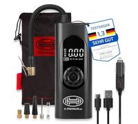 HEYNER® Compresor de aire digital con batería de 6000 mAh, 10 bares, con parada automática, LCD, luz LED, señal de emergencia y banco de energía, para coche, moto, bicicleta, camping, incluye manguera