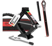 HEYNER® Gato hidráulico de tijera con funda, carraca de 17 mm, manivela y almohadilla de goma, altura de elevación: 98 - 442 mm