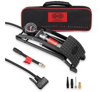 HEYNER PedalPower PRO Black EDITION Bomba de pie Premium 100PSI 7BAR con conector de válvula tipo tornillo adicional y medidor de precisión para Bicicletas Van y muchas más